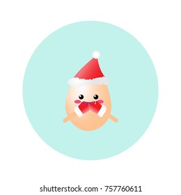 Funny egg with red hat and gloves cartoon flat on blue background.
