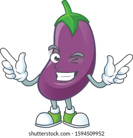 Funny eggplant cartoon character style with Wink eye