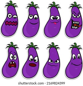 Funny eggplant. Vector illustration set on the theme of the cartoon fruit.