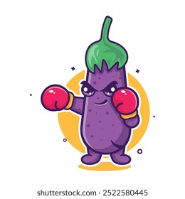 funny eggplant vegetable character mascot playing boxing sport isolated cartoon 