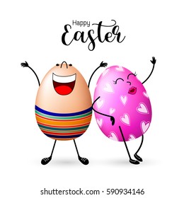 Funny eggs character. Happy Easter day. Illustration isolated on white background.