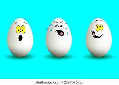 Funny eggs with face, Eggs 3d, eggs memes, cartoon eggs, vector illustration EPS10.