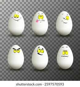 Funny eggs on transparent background, 3d eggs, happy easter, cartoon eggs, meme eggs, EPS10 vector illustration.
