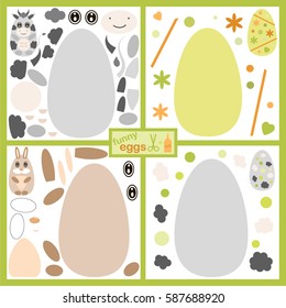 Funny eggs. Paper game for preschool children. Vector.
