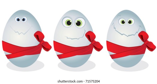 Funny eggs with a red bow