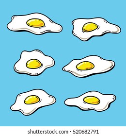 Funny eggs set.Vector set of hand drawn fried eggs
