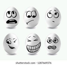 Funny eggs. This is image of funny eggs on white background. Faces on the eggs. Funny easter smile eggs