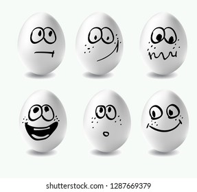 Funny eggs. This is image of funny eggs on white background. Faces on the eggs. Funny easter smile eggs