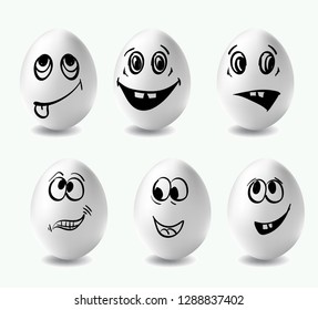 Funny eggs. This is image of funny eggs on white background. Faces on the eggs. Funny easter smile eggs