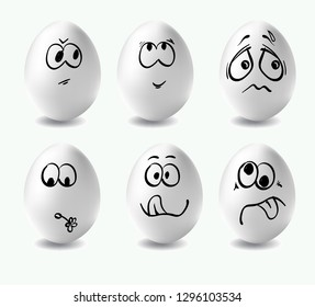 Funny eggs. This is image of funny eggs on white background. Faces on the eggs. Funny easter smile eggs