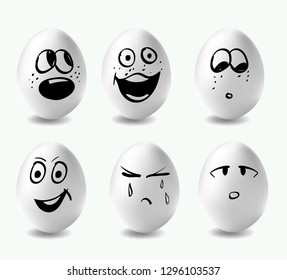 Funny eggs. This is image of funny eggs on white background. Faces on the eggs. Funny easter smile eggs