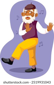 
Funny Elderly Man Dancing on his Favorite Song Vector Cartoon. Enthusiastic grandpa moving with energy being active 
