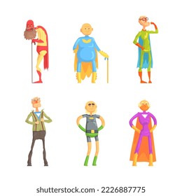 Superheroína masculina graciosa con traje y conjunto de vectores de Cabo