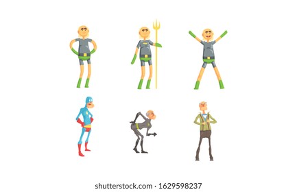 Funny Elderly Superheroes Collection, Senior Men Wearing Superhero Costumes Vector Illustration