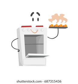 Funny electric cooker character with smiling face, humanized home electrical equipment vector Illustration