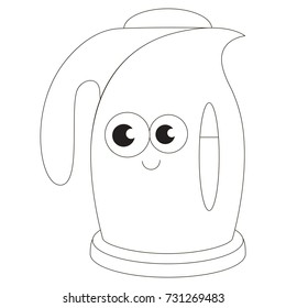 Funny Electric Kettle cartoon. Outlined illustration with thin line black stroke