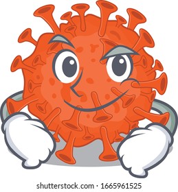 Funny electron microscope coronavirus mascot character showing confident gesture