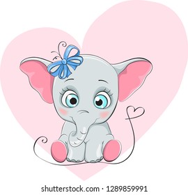 funny elefant with blue bow for design