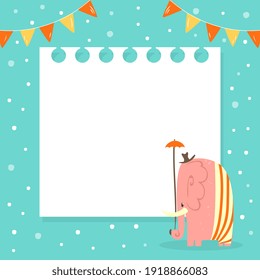 Funny Elephant Banner Template mit Platz für Text, Cover, Poster, Einladungskarte, Flyer Design Template mit Cute Animal unter Umbrella-Vektorgrafik