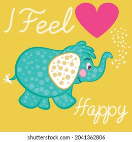 elefante gracioso con fondo de burbujas, corazón rosado y texto