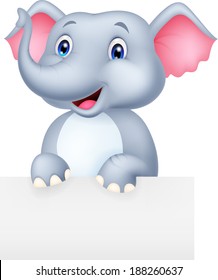 Funny elephant cartoon and blank sign 