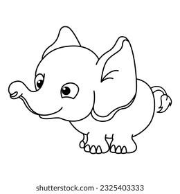 Funny Elefant Cartoon Charaktere Vektorgrafik. Für Kinder Farbbuch.