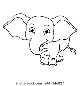 Funny elephant cartoon for coloring book.