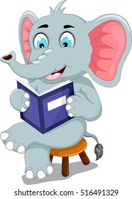 funny elephant cartoon sitting with reading book
