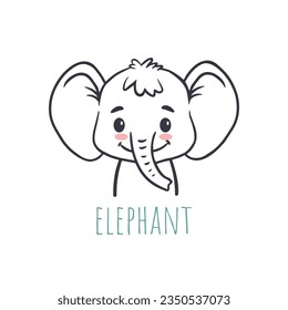 divertido estilo de dibujos animados de elefantes. Un animal plano. Ilustración de dibujos de la cabeza de elefante para tarjetas, revistas, pancartas. Vector