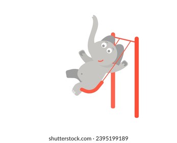 El personaje de elefante gracioso oscila sobre un balancín.	Ilustración vectorial plana.