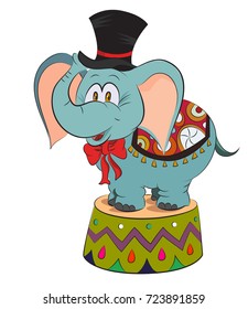 Funny elephant in circus cartoon image. Artistic freehand drawing.