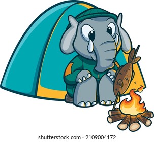Funny Elephant going Vacation to Camping Ground