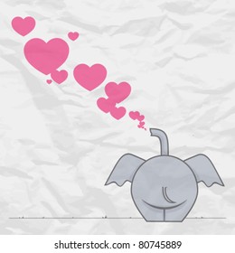 Funny elephant and hearts on a paper-background. Vector illustration