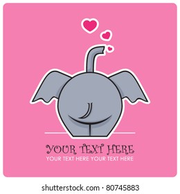 Funny elephant and hearts. Vector illustration.