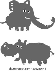 Funny elephant and hippopotamus