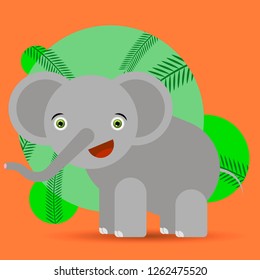 funny elephant in the jungle. flat design. vector