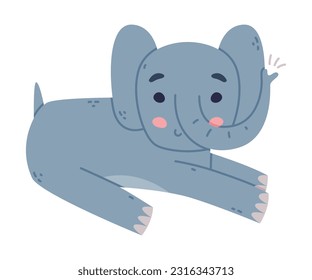 Funny Elephant with Large Ear Flaps and Trunk Stretching and Smiling Vector Illustration