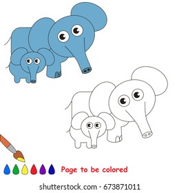 Funny Elephant and Mom to be colored, the coloring book for preschool kids with easy educational gaming level.
