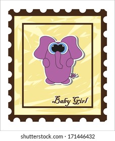 Funny elephant on a postage stamp. Vector.