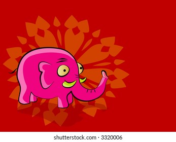Funny Elephant On Red Background