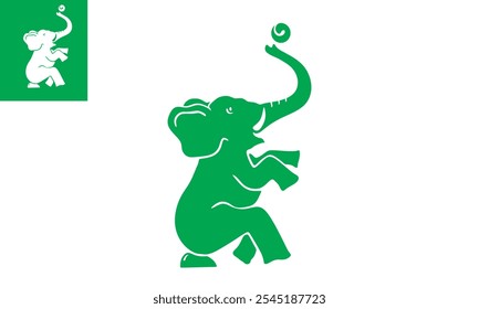 Logotipo divertido de la bola de juego del elefante, silueta de las grandes Ilustraciones vectoriales del animal que se sientan