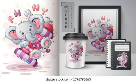 Funny elephant - poster and merchandising. Vector eps 10