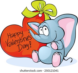 funny elephant with red heart - Happy Valentines Day