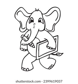 Funny elephant sketch cartoon for coloring book.