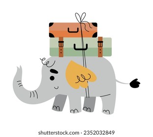Funny Elephant Traveler Character Carrying Trunk on Its Back Vector Illustration