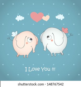 Funny elephants falling in love