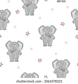 Funny elephants seamless pattern. Vector background for kids.