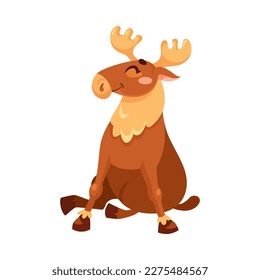 Funny Elk Animal with Horns Enjoying and Cheering with Happy Smiling Snout Vector Illustration