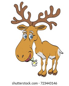 Funny elk cartoon image. Artistic freehand drawing.