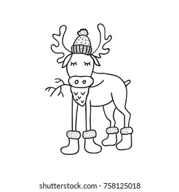 Funny elk. Nursery art. Minimalist scandinavian style. Character for kids card, print for t-shirt and more. Winter season.